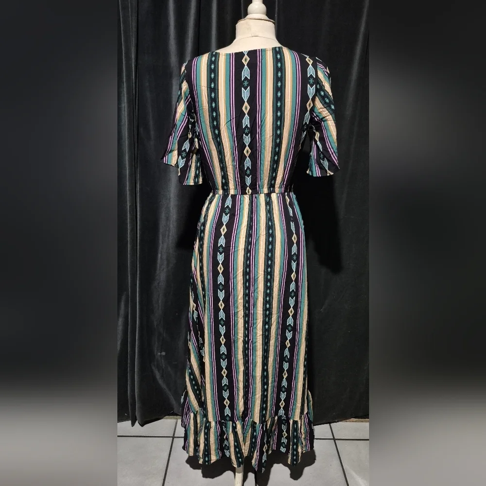 Wrangler Women's Black Multicolor Striped Midi Dress - Picture 2 of 3